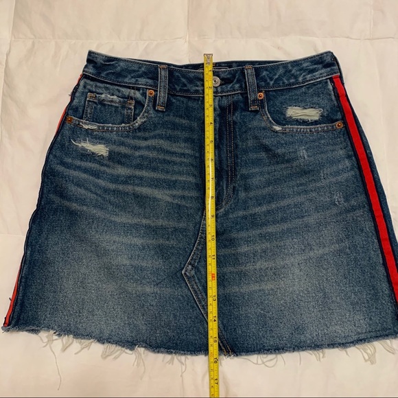 Abercrombie Jean Skirt w/ Red Stripe + Distressing - Picture 10 of 10